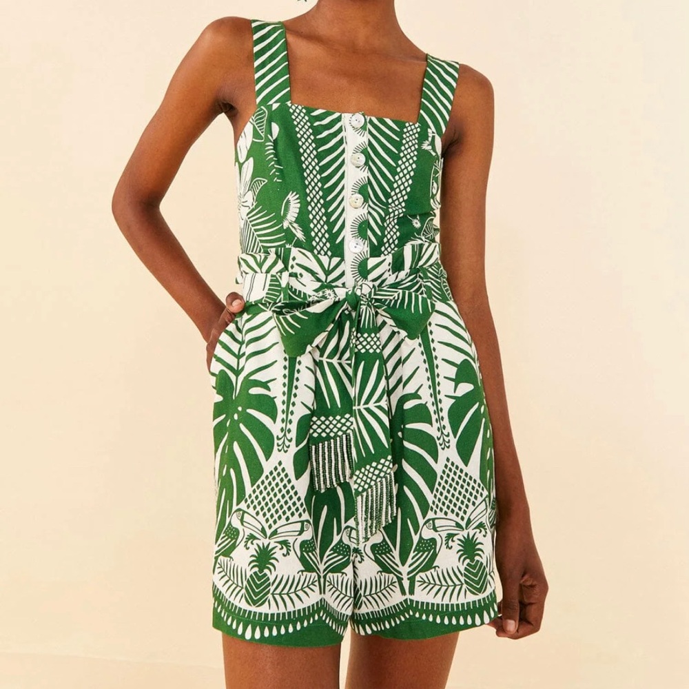 Farm rio  of-white macaw elegance romper